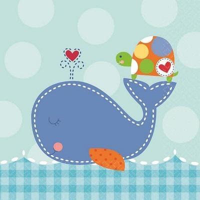 Ahoy Baby Boy Beverage Napkins-Ahoy Baby Whales Baby Shower Supplies-Party Things Canada