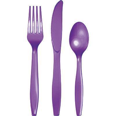 Amethyst Assorted Plastic Cutlery-Amethyst Purple Solid Color Tableware-Party Things Canada