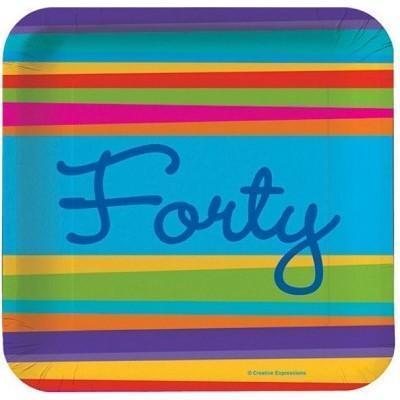 Birthday Stripes 'Forty' Luncheon Plates Birthday Party Creative Converting 