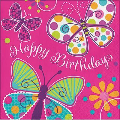 Butterfly Sparkle Happy Birthday Luncheon Napkins