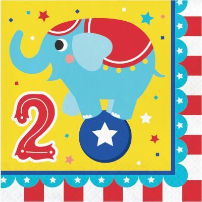 Circus Party 2nd Birthday Luncheon Napkins-Carnival Themed Birthday Supplies-Party Things Canada