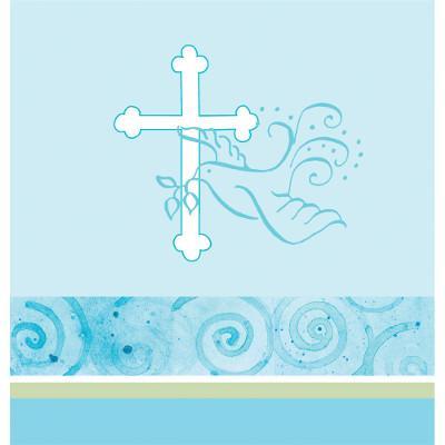 Faithful Dove Blue Plastic Tablecover-Boy Baptism First Communion Tableware Supplies-Party Things Canada