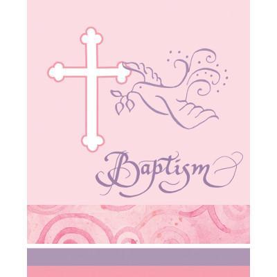 Faithful Dove Pink Baptism Invitations-Girls Baptism First Communion Party Supplies-Party Things Canada