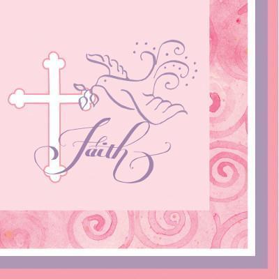 Faithful Dove Pink Bulk Luncheon Napkins-Girls Baptism First Communion Party Supplies-Party Things Canada