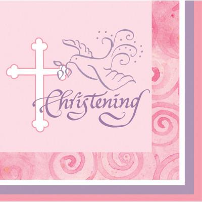 Faithful Dove Pink Christening Beverage Napkins-Girls Baptism First Communion Party Supplies-Party Things Canada