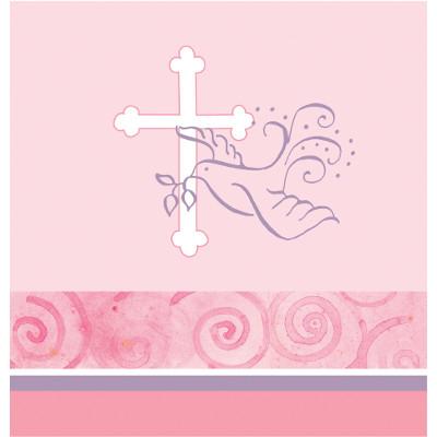 Faithful Dove Pink Plastic Tablecover-Girls Baptism First Communion Party Supplies-Party Things Canada