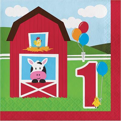 Farmhouse Fun 1st Birthday Luncheon Napkins-Barnyard Farm Animals First Birthday Supplies-Party Things Canada