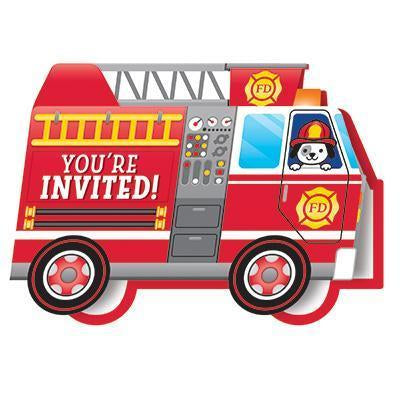 Flaming Fire Truck Invitations-Firefighters Themed Birthday Supplies-Party Things Canada