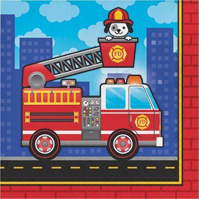 Flaming Fire Truck Luncheon Napkins-Firefighters Themed Birthday Supplies-Party Things Canada