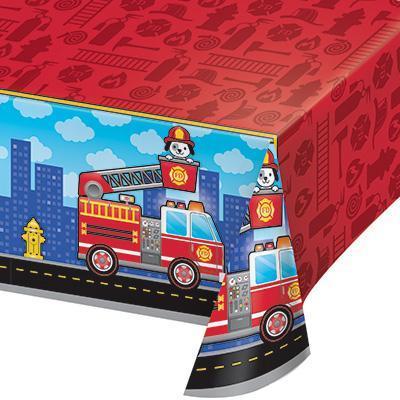 Flaming Fire Truck Plastic Tablecover-Firefighters Themed Birthday Supplies-Party Things Canada