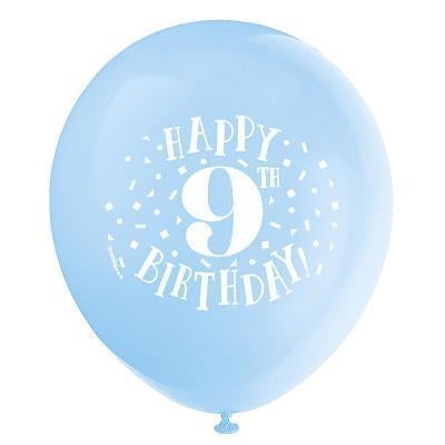 Fun Happy 9th Birthday Assorted Balloons-Age Birthday Latex Balloons-Party Things Canada