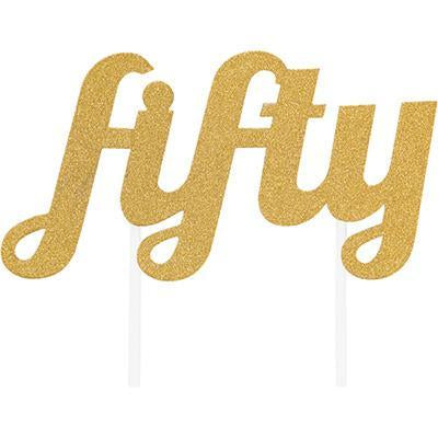 Gold Glitter "Fifty" Cake Topper-Glitter Cake Toppers-Party Things Canada