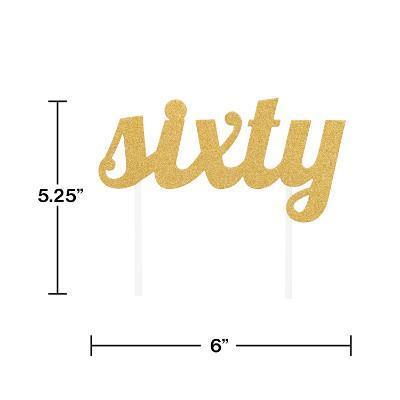 Gold Glitter "Sixty" Cake Topper-Glitter Cake Toppers-Party Things Canada