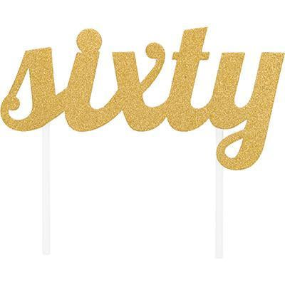 Gold Glitter "Sixty" Cake Topper-Glitter Cake Toppers-Party Things Canada