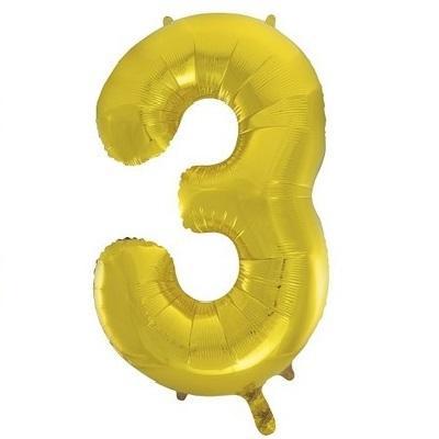 Gold "3" Foil Numeral Balloon-Numbers Age Metallic Helium Balloons-Party Things Canada