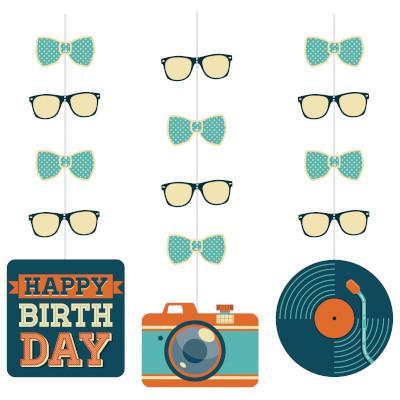 Hipster Birthday Hanging Cutouts-Party Things Canada