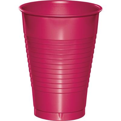 Hot Magenta Plastic 12 Oz Cups-Dark Pink Fuchsia Magenta Solid Color Tableware-Party Things Canada