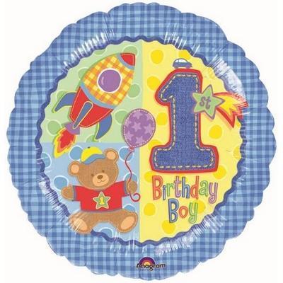 Hugs & Stitches Boy Metallic Balloon-First Birthday Boy Party Supplies-Party Things Canada