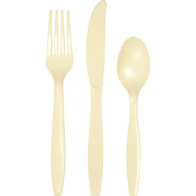 Ivory Assorted Plastic Cutlery-Ivory Solid Solor Tableware-Party Things Canada