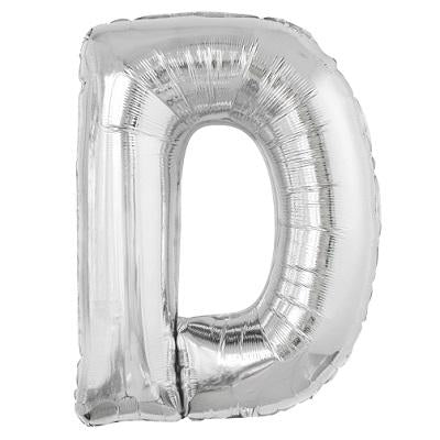 Large "D" Foil Letter Balloon-Letters Silver Metallic Helium Balloons-Party Things Canada