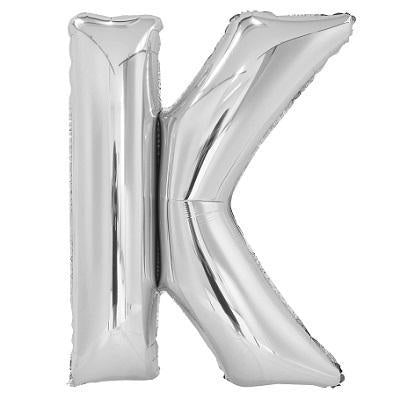 Large "K" Foil Letter Balloon-Letters Silver Metallic Helium Balloons-Party Things Canada