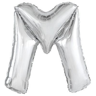 Large "M" Foil Letter Balloon-Letters Silver Metallic Helium Balloons-Party Things Canada
