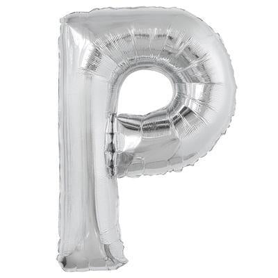 Large "P" Foil Letter Balloon-Letters Silver Metallic Helium Balloons-Party Things Canada