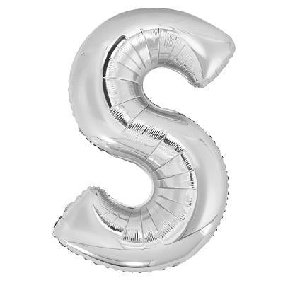 Large "S" Foil Letter Balloon-Letters Silver Metallic Helium Balloons-Party Things Canada