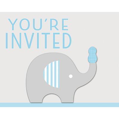 Little Peanut Boy Invitations-Blue and Gray Elephants Boy Baby Shower Supplies-Party Things Canada