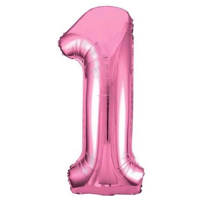 Lovely Pink "1" Foil Numeral Balloon-Numbers Age Metallic Helium Balloons-Party Things Canada
