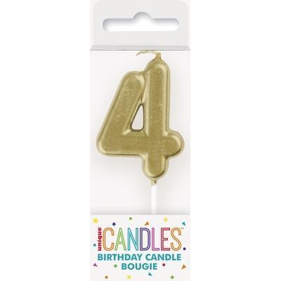 Mini Gold Number 4 Pick Birthday Candle-Age Number Shaped Birthday Candles-Party Things Canada