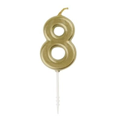Mini Gold Number 8 Pick Birthday Candle-Age Number Shaped Birthday Candles-Party Things Canada