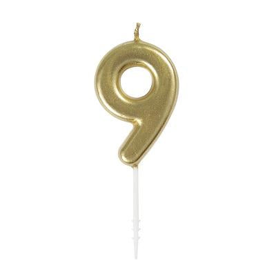 Mini Gold Number 9 Pick Birthday Candle-Age Number Shaped Birthday Candles-Party Things Canada