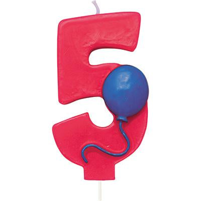 Molded '5' Numeral Candle with Balloon-Age Numbers Birthday Candles-Party Things Canada