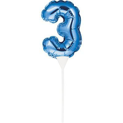 Numeral Balloon "3" Blue Cake Topper-Cake Toppers Balloon Numbers-Party Things Canada