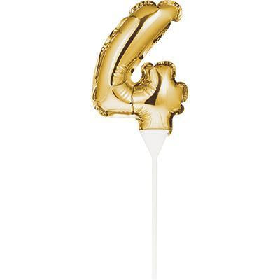 Numeral Balloon "4" Gold Cake Topper-Cake Toppers Balloon Numbers-Party Things Canada