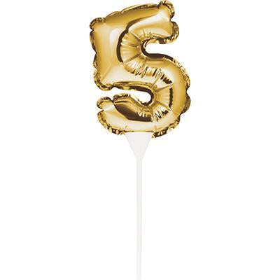 Numeral Balloon "5" Gold Cake Topper-Cake Toppers Balloon Numbers-Party Things Canada
