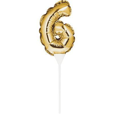 Numeral Balloon "6" Gold Cake Topper-Cake Toppers Balloon Numbers-Party Things Canada