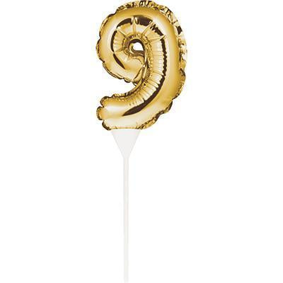 Numeral Balloon "9" Gold Cake Topper-Cake Toppers Balloon Numbers-Party Things Canada