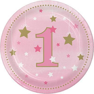 One Little Star Girl 1st Birthday Luncheon Plates-Twinkle Little Star Girl 1st Birthday Baby Shower-Party Things Canada
