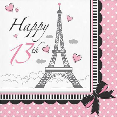 Party in Paris 13th Birthday Luncheon Napkins-Paris France Birthday Supplies-Party Things Canada