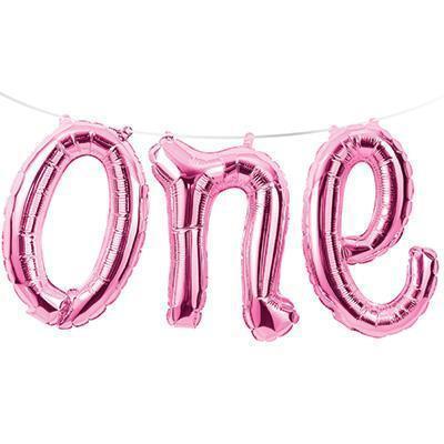Pink "One" Balloon Banner-Party Things Canada