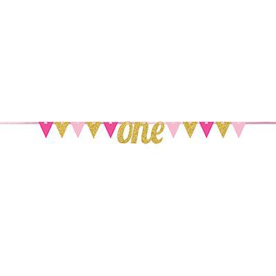 Pink and Gold "One" Flag Banner-1st Birthday Party Supplies-Party Things Canada