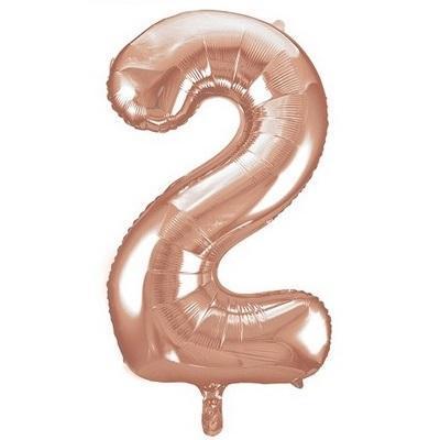 Rose Gold "2" Foil Numeral Balloon-Numbers Age Metallic Helium Balloons-Party Things Canada
