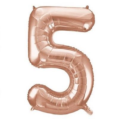 Rose Gold "5" Foil Numeral Balloon-Numbers Age Metallic Helium Balloons-Party Things Canada