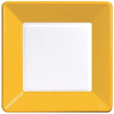 School Bus Yellow Textured Border Square Luncheon Plates-School Bus Mustard Yellow Solid Color Tableware-Party Things Canada