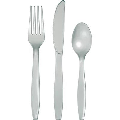 Shimmering Silver Assorted Plastic Cutlery-Silver Solid Color Tableware-Party Things Canada