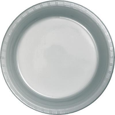 Shimmering Silver Plastic Banquet Plates-Silver Solid Color Tableware-Party Things Canada