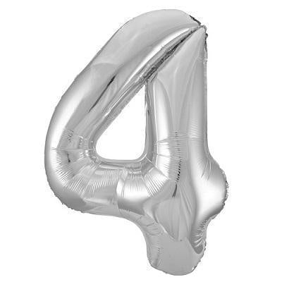 Silver "4" Foil Numeral Balloon-Numbers Age Metallic Helium Balloons-Party Things Canada