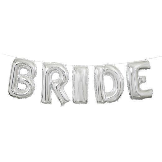 Silver 'Bride' Foil Balloon Banner Kit-Party Things Canada